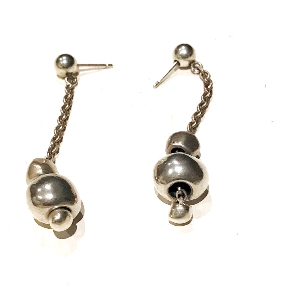 Silver Tone Round Bead Drop Earrings